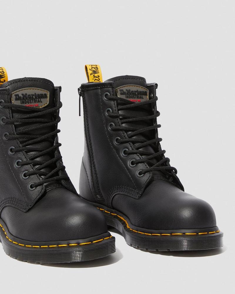 Dr Martens Maple Zip Newark Steel Tå Arbejdsstøvler Dame Sort | DK 400EBC